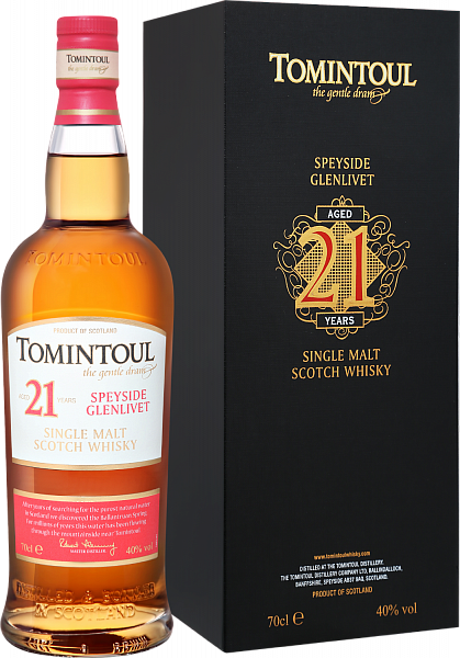 Виски Tomintoul Speyside Glenlivet Single Malt Scotch Whisky 21 YO (gift box), 0.7 л