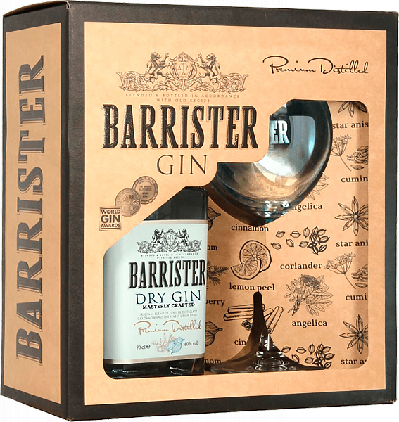 Barrister Dry Gin (gift box with a glass), 0.7л